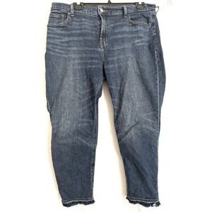 Old Navy Mid Rise Boyfriend Jeans Dark Wash Distressed Hem Size 14‎